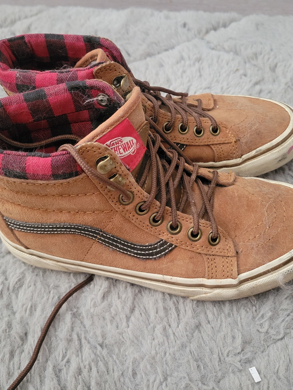 Vans Tan Suede Sneakers with Plaid Lining
